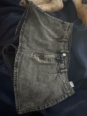 Black Acid Wash Denim Mini Skirt